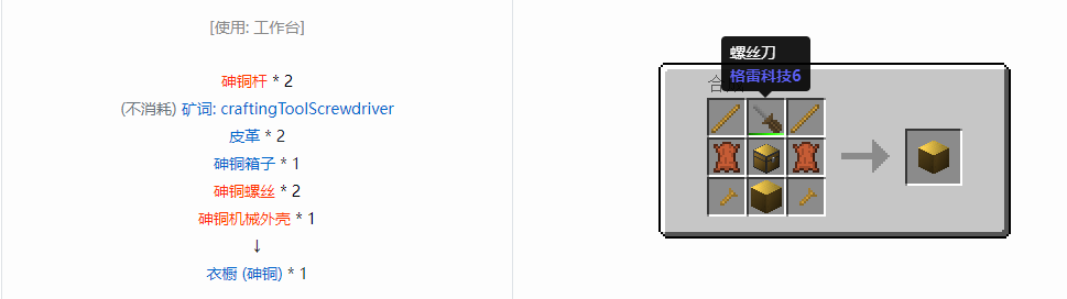 我的世界格雷科技6衣橱合成表大全