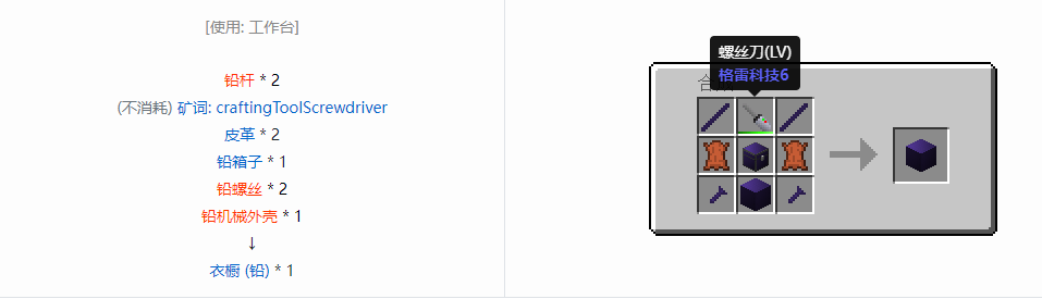 我的世界格雷科技6衣橱合成表大全
