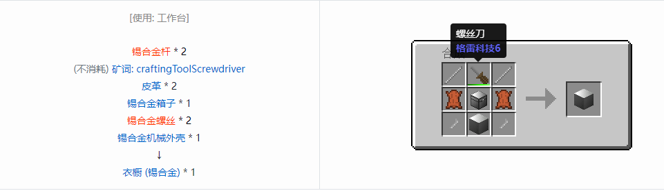 我的世界格雷科技6衣橱合成表大全