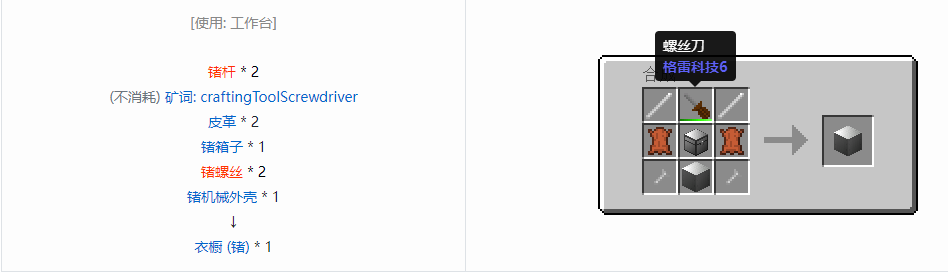 我的世界格雷科技6衣橱合成表大全
