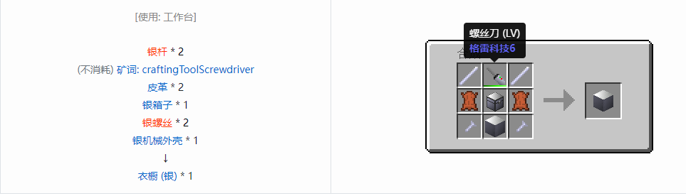 我的世界格雷科技6衣橱合成表大全