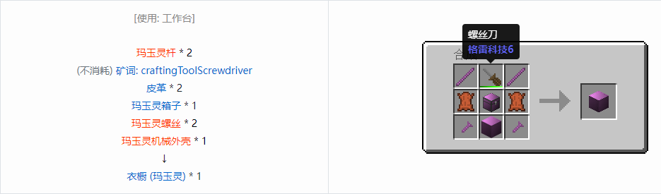 我的世界格雷科技6衣橱合成表大全