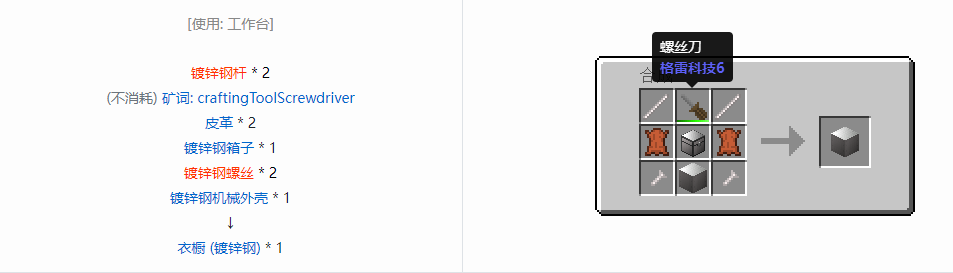 我的世界格雷科技6衣橱合成表大全
