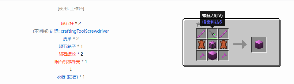 我的世界格雷科技6衣橱合成表大全