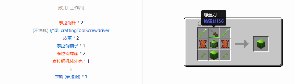 我的世界格雷科技6衣橱合成表大全