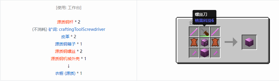 我的世界格雷科技6衣橱合成表大全