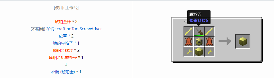 我的世界格雷科技6衣橱合成表大全