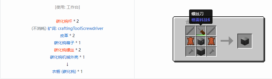 我的世界格雷科技6衣橱合成表大全