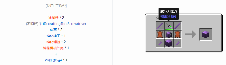 我的世界格雷科技6衣橱合成表大全