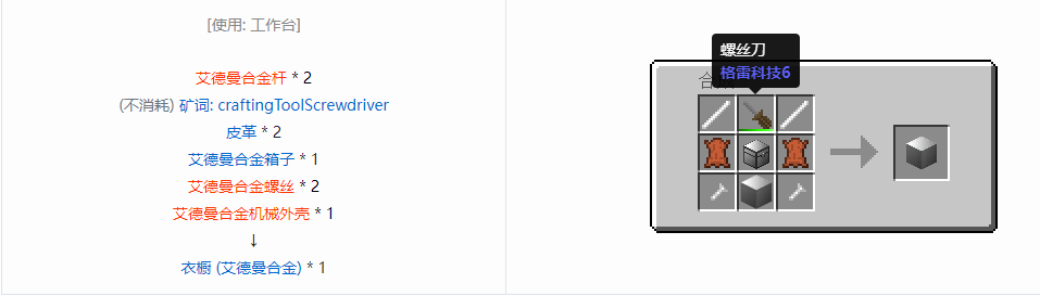 我的世界格雷科技6衣橱合成表大全
