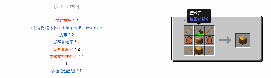 我的世界格雷科技6衣橱合成表大全