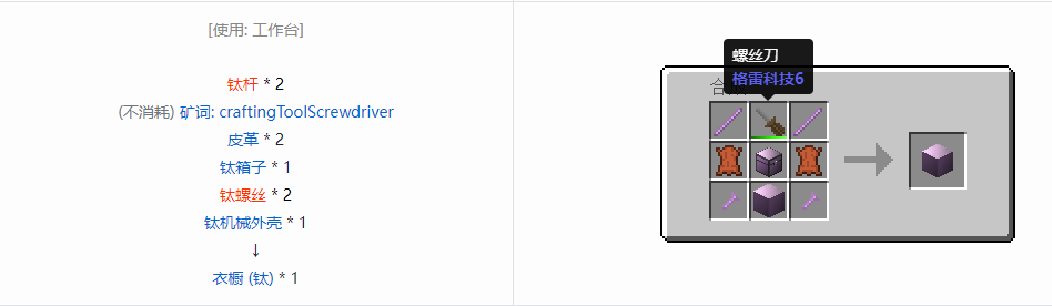 我的世界格雷科技6衣橱合成表大全