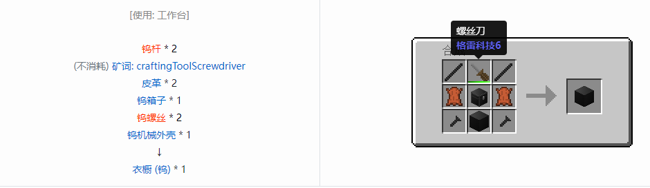 我的世界格雷科技6衣橱合成表大全
