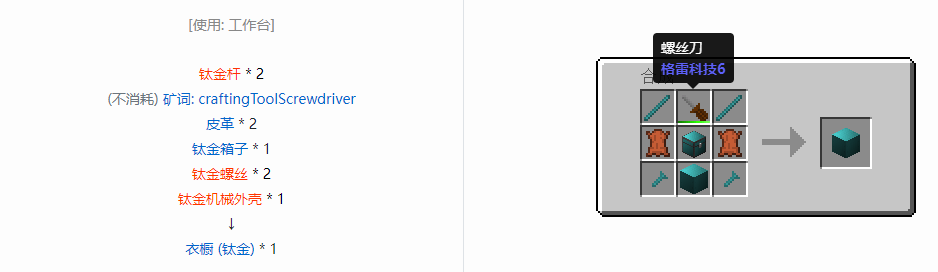 我的世界格雷科技6衣橱合成表大全