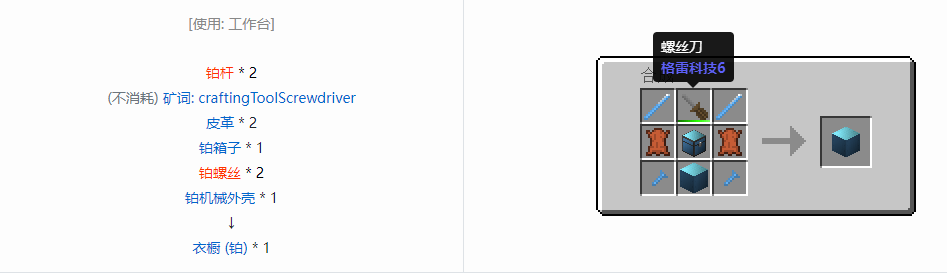 我的世界格雷科技6衣橱合成表大全