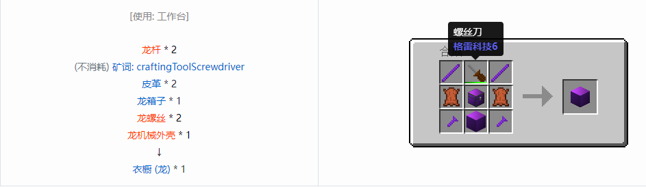 我的世界格雷科技6衣橱合成表大全