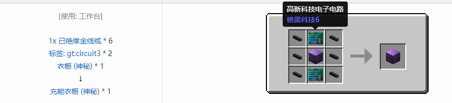 我的世界格雷科技6充能衣橱合成表大全
