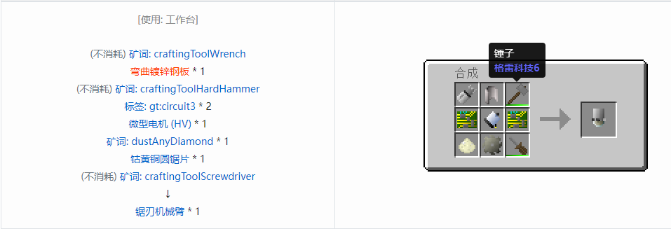 我的世界格雷科技6工具合成表大全