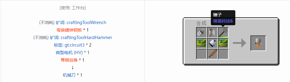 我的世界格雷科技6工具合成表大全