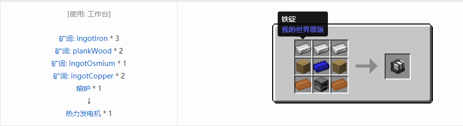我的世界通用机械发电机合成表大全