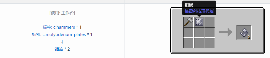 我的世界格雷科技现代版箔合成表大全