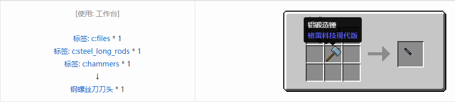 我的世界格雷科技现代版螺丝刀刀头合成表大全