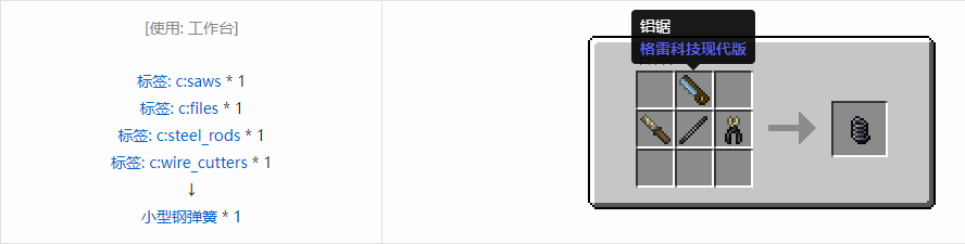 我的世界格雷科技现代版小型弹簧合成表大全
