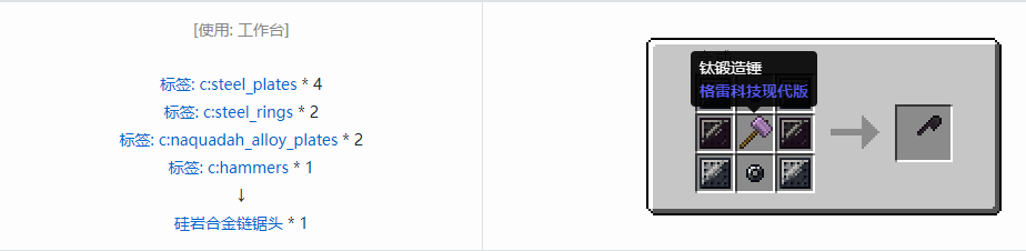 我的世界格雷科技现代版链锯头合成表大全