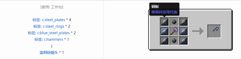 我的世界格雷科技现代版链锯头合成表大全