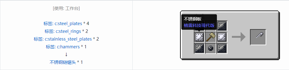 我的世界格雷科技现代版链锯头合成表大全