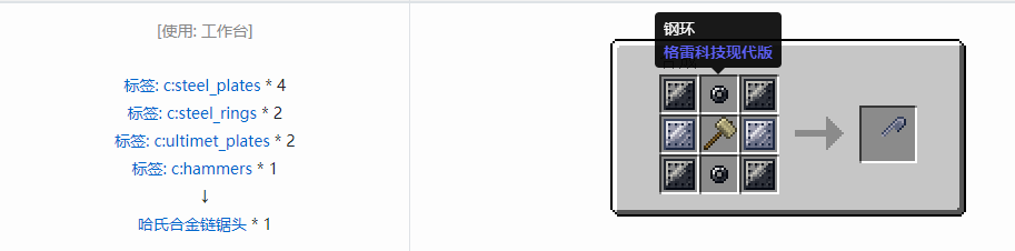 我的世界格雷科技现代版链锯头合成表大全