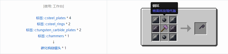 我的世界格雷科技现代版链锯头合成表大全