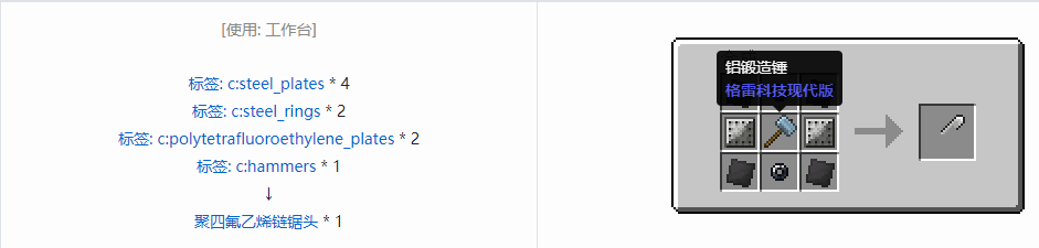 我的世界格雷科技现代版链锯头合成表大全