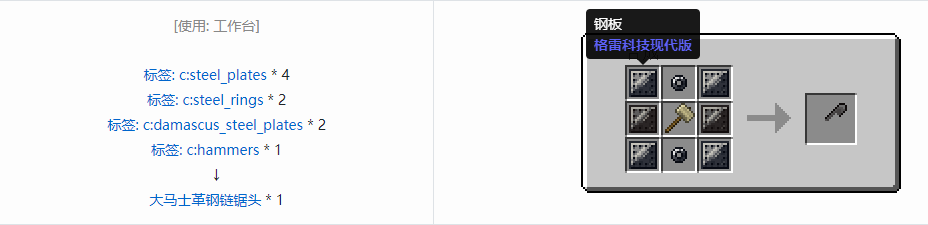 我的世界格雷科技现代版链锯头合成表大全