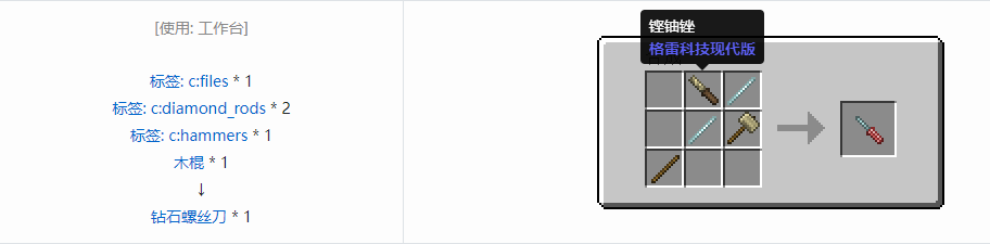 我的世界格雷科技现代版螺丝刀合成表大全