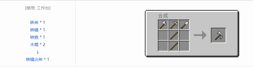 我的世界通用机械镐尖斧合成表大全