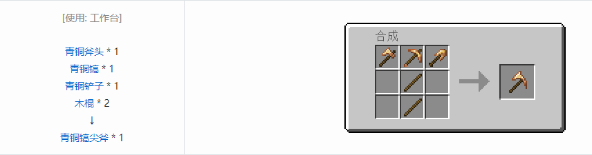 我的世界通用机械镐尖斧合成表大全