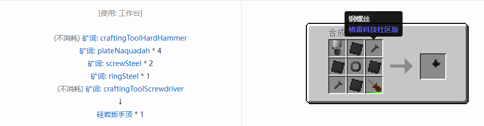 我的世界格雷科技社区版部件合成表大全