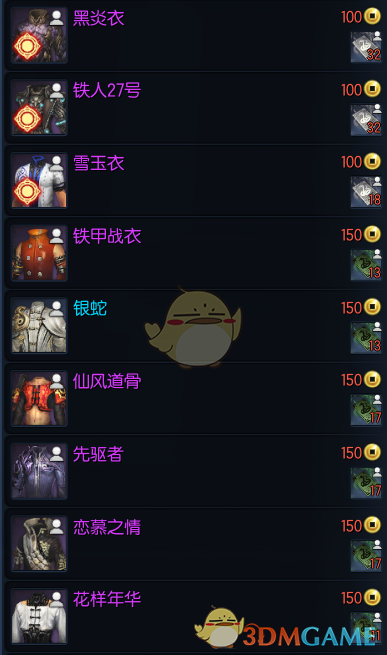 《剑灵》周年庆版本全新时装兑换列表