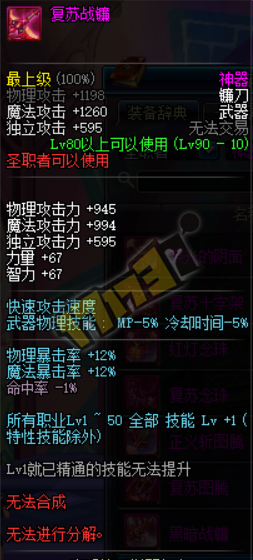 dnf95圣物套属性