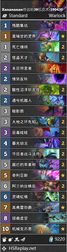 《炉石传说》暗影崛起大神Zanananan传说前39机克术卡组推荐