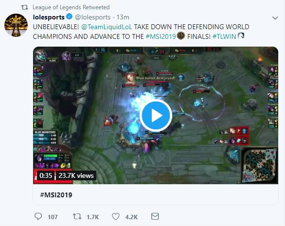 英雄联盟官推祝贺TL晋级决赛 并配文表示难以置信