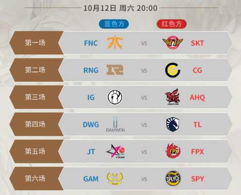 《LOL》S9全球总决赛10月12日比赛赛程介绍