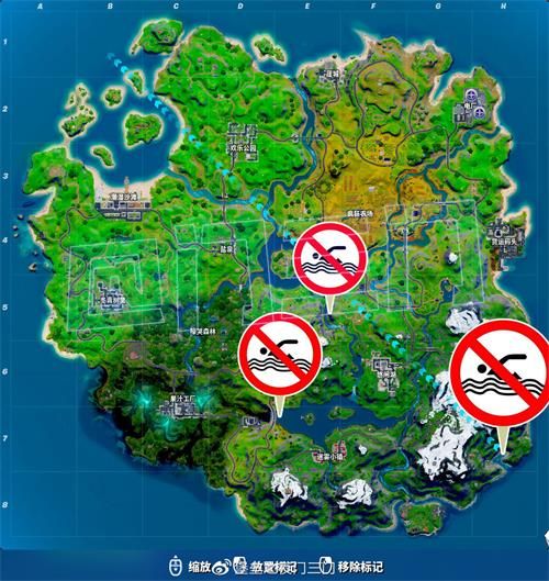 《堡垒之夜》禁止游泳告示牌位置