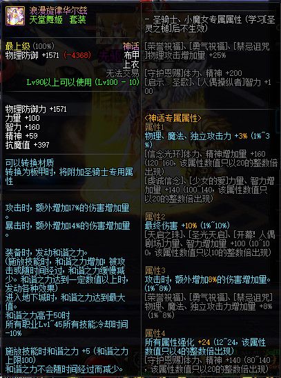 《DNF》100浪漫旋律华尔兹属性提升一览