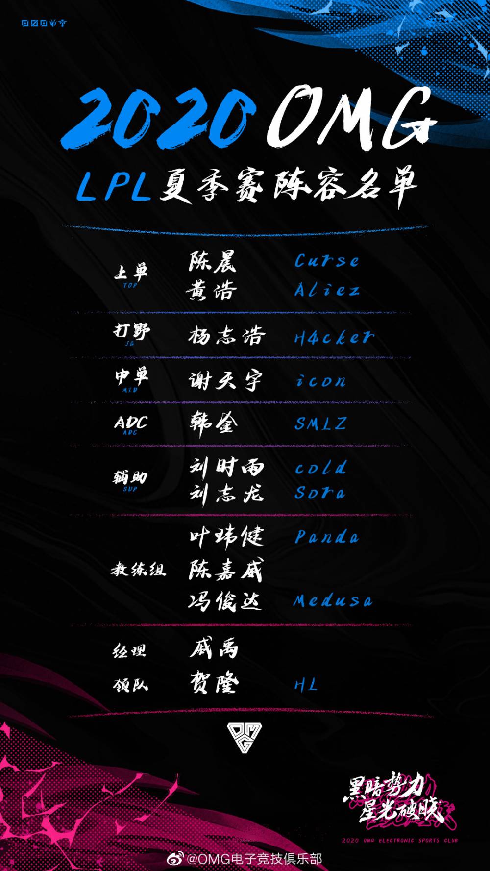 《LOL》OMG官宣夏季赛阵容大名单：基本阵容不变