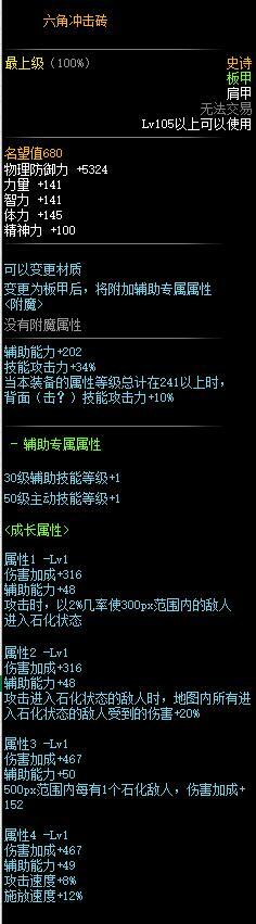 DNF105级石化史诗套装属性介绍