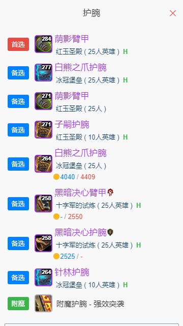 魔兽世界wlkP5惩戒骑BIS装备宝石附魔推荐