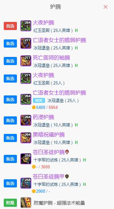 魔兽世界wlkP5冰法BIS装备宝石附魔推荐