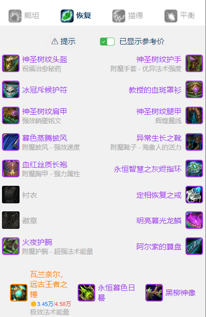 魔兽世界wlkP5奶德BIS装备宝石附魔推荐